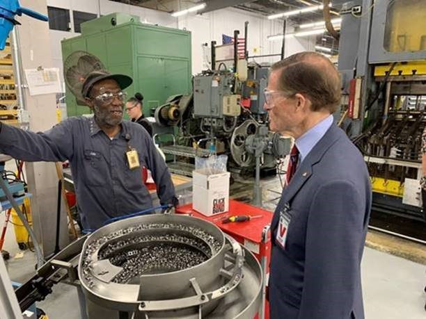 U.S. Senator Richard Blumenthal (D-CT), a member of the Senate Armed Services and Veterans’ Affairs Committees, visited Click Bond, Inc. in Watertown, a Connecticut manufacturer that produces specialty fasteners, screws, bushings, mounts, and adhesives for aerospace, maritime, and industrial uses. 